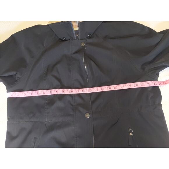 NAUTICA Women's Navy Cream Trench Coat Large Plaid Lining Classic Preppy Style - Picture 9 of 10